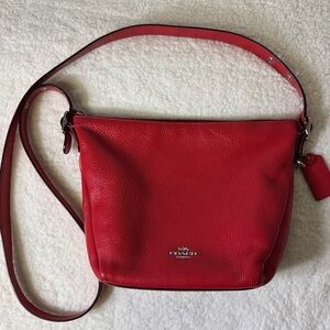 Coach Red Pebbled Leather Crossbody Bag F34767 Silver Hardware